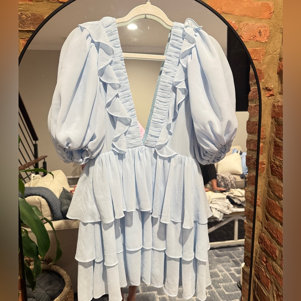 Tularosa Soft Blue Ruffle Dress